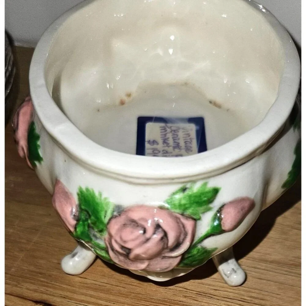 Vintage Ceramic Footed Trinket Dish & Silver Tone Box‎ Set